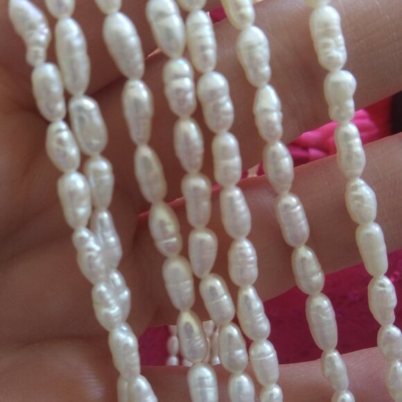 7 strand rice pearls necklace  gold tone round box clasp with Faux pearl - Picture 6 of 16